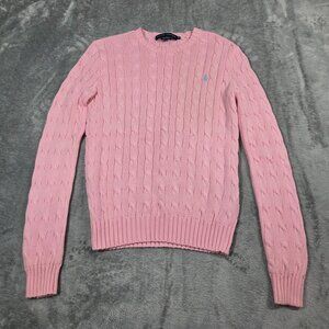 Vintage Ralph Lauren Sweater Womens XS Pink Cable Knit Preppy Academia 90s Y2K